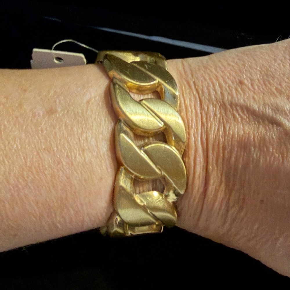 Chunky Gold Tone Chain Link Hinged Cuff Bracelet Statement Maximalist Jewelry